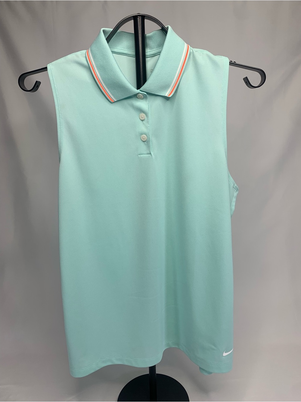 Nike Sleeveless Polo Top in Mint with Coral-Trim Collar